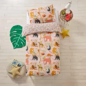Furn. Endangered Floral 100% Cotton Duvet Cover and Pillowcase Set Yellow/Green/Coral