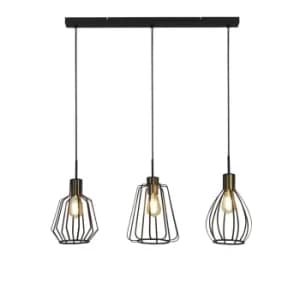 Melbourne 3 Light Cage Bar Pendant, Black, Antique Brass