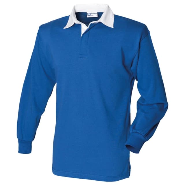 Front Row Mens Long Sleeve Classic Rugby Polo Shirt in Mid Blue Size: Small Mid Blue Male S