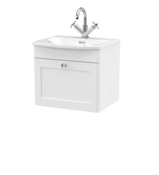 NUIE Nuie - Classique Wall Hung 1-Drawer Vanity Unit with Curved Basin 500mm Wide - Satin White CLC191J