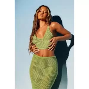 I Saw It First Lime Green Crochet Halterneck Bralet With Lace Up Back Co-Ord - Green