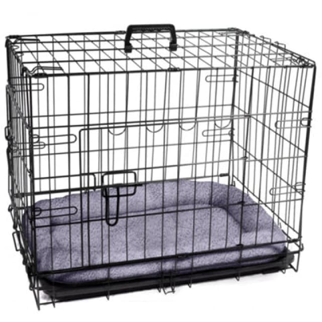 Pretty Pooch Dog Cage Pet Training Crate Metal Folding Carrier Tray & Bed - Small Black