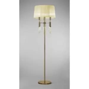 Floor lamp Tiffany 3+3 bulbs E27+G9, antique brass with cream lampshade & transaparent crystal