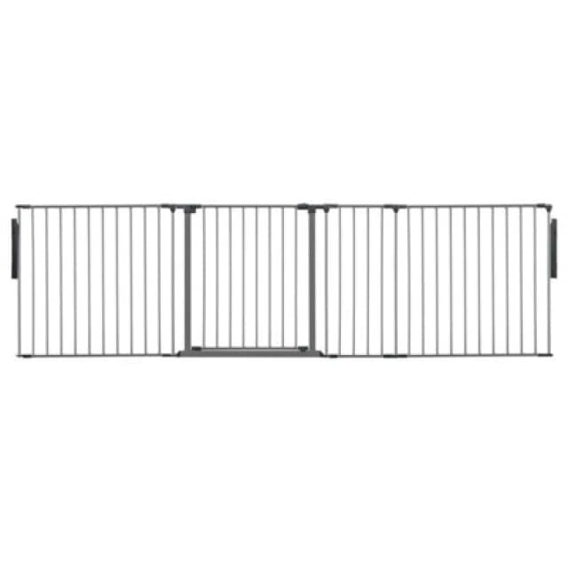 Safetots Premium Multi Panel Room Divider, Up To 259Cm Wide, Grey, 70Cm Tall, Flexible Barrier With Door For Baby And Toddler