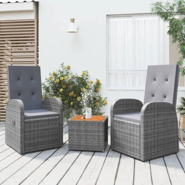 VIDAXL 3 Piece Garden Lounge Set Grey Poly Rattan&Solid Wood Acacia vidaXL 8720845801328