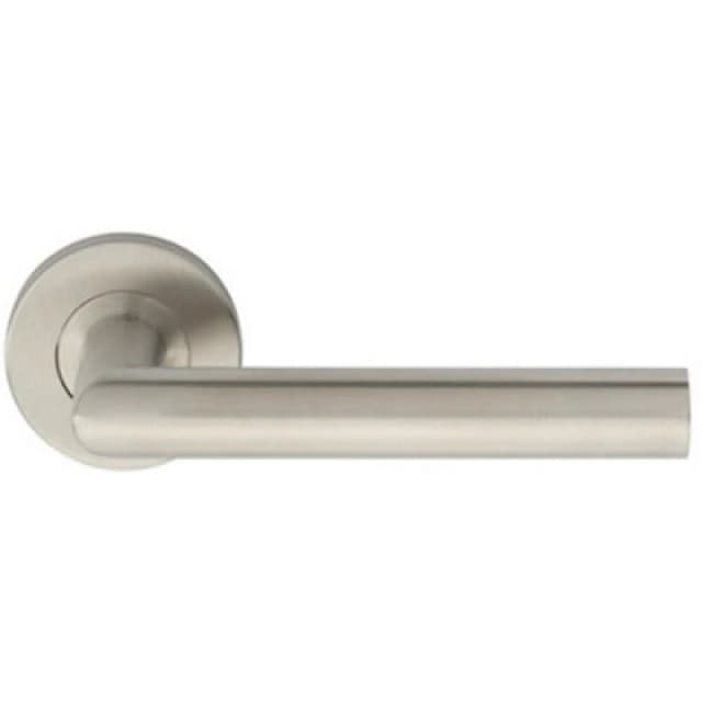 Loops PAIR Straight Mitred Bar Handle on Round Rose Concealed Fix Satin Steel Metallics