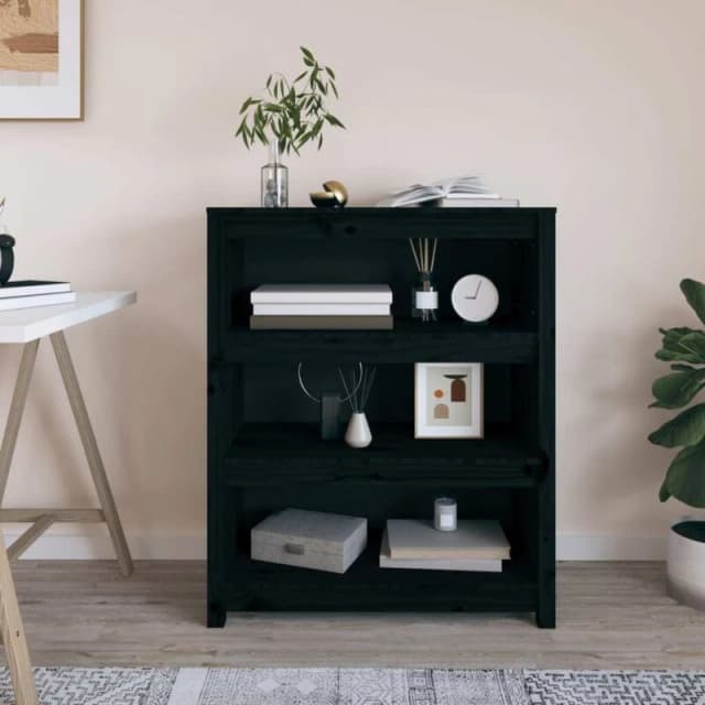 Vidaxl Book Cabinet Black 80X35X97cm Solid Wood Pine, Black 821683
