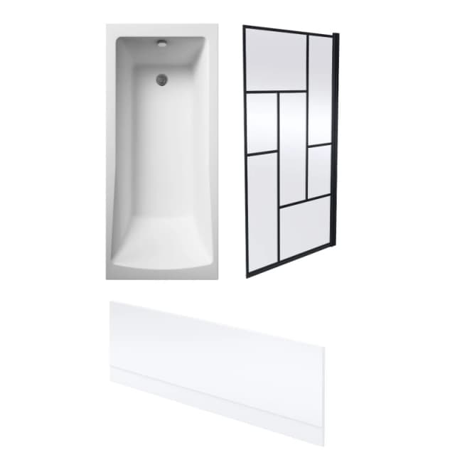 Balterley Square Bath, Front Panel and Abstract Black Screen 1700 x 700mm Black