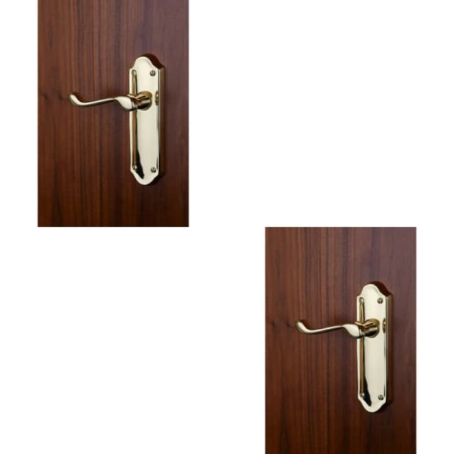 Loops 2x PAIR Victorian Upturned Handle on Latch Backplate 168 x 47mm Polished Brass Metallics