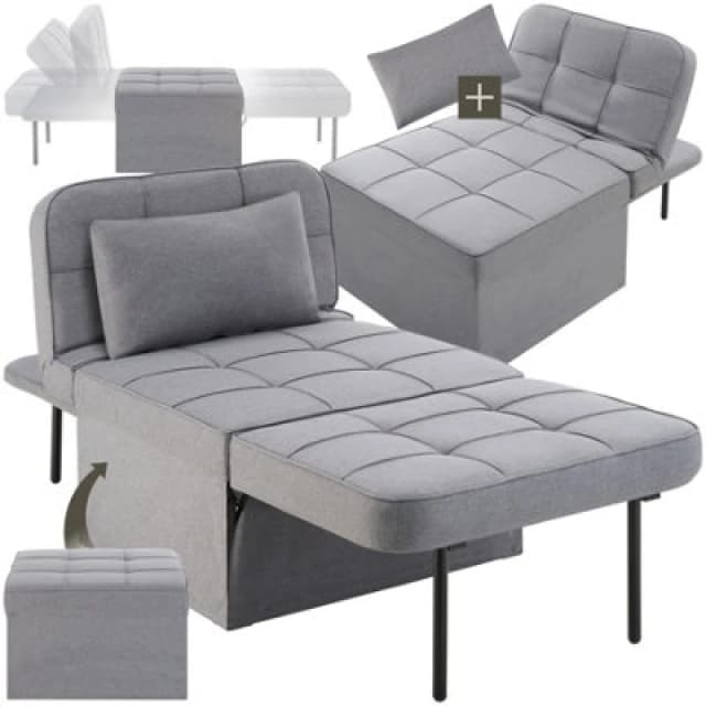 Tectake 1 Sofa Bed Ponto - 4 In 1 Uses As A Stool, Chair, Lounger Or Bed, 6-Position Adjustable Backrest - Grey