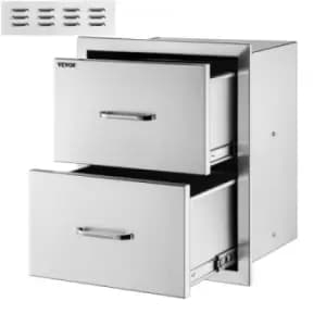 VEVOR Outdoor Kitchen Drawer 14 x 14.37 x 23" Stainless Steel BBQ Island Storage Drawer BBQ Door Triple Drawer Storage with Chrome Handle Flush Mount