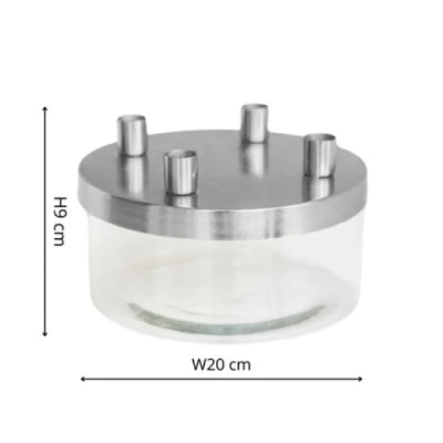 Ivyline Metal Candle Holder With Glass Bowl Silver H9Cm D20Cm