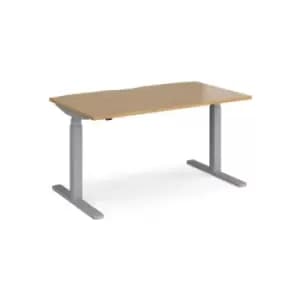 Height Adjustable Desk Rectangular Desk 1400mm Oak Tops With Silver Frames 800mm Depth Elev8 Touch