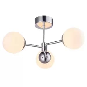 Semi Flush Bathroom Ceiling Light IP44 Chrome & Opal Glass 3 x 6W LED Module