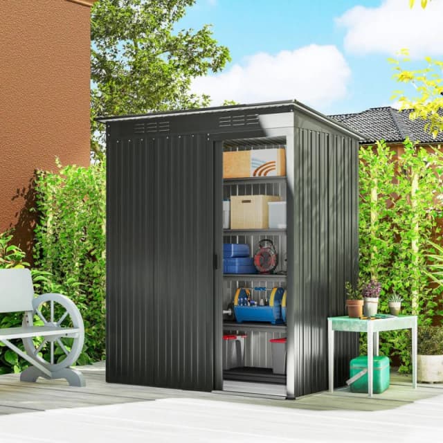 Outsunny 5 x 3.5ft Metal Garden Shed with Effortless Assembly, Dark Grey 84H-456V00CG