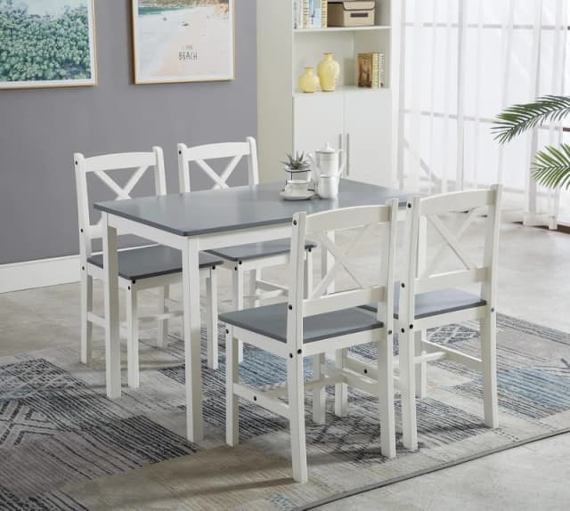 MCC Direct Solid Wooden Kitchen Dining Table & 4 Chairs in Grey Grey Unisex