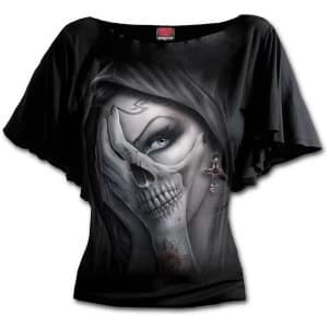 Dead Hand Boat Neck Bat Sleeve Womens Large Short Sleeve Top - Black