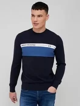 Armani Exchange Colourblock Crew Neck Jumper, Navy Size M Men