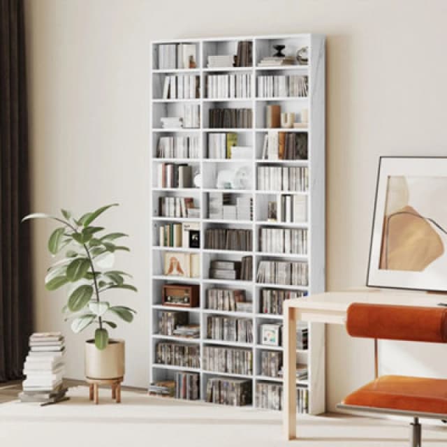 HOMCOM HOMCOM 1116CD/528DVD Media Storage Wooden Shelves Bookcase Display Shelving Unit in Pale Grey Pale Grey One Size Unisex 5063603047785