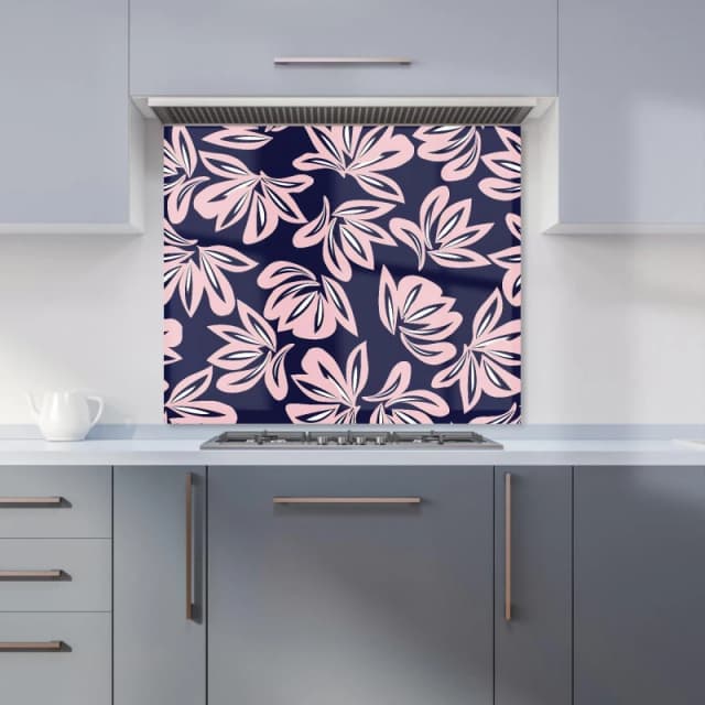 Warren Reed - Designer Pink Navy Floral Botanical Pattern Kitchen Splashback Size: 900mm x 650mm Pink Unisex 900mm x 650mm