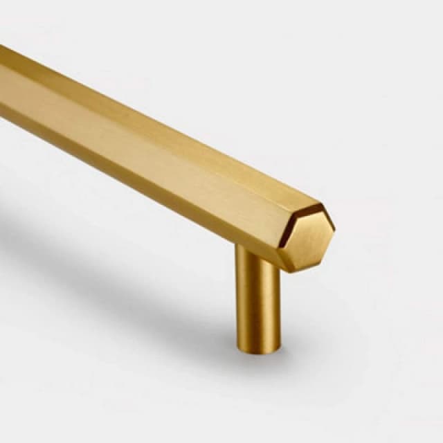 Pushka Home Solid Brass Hexagon Bar Handle 128mm - Brushed Gold Finish