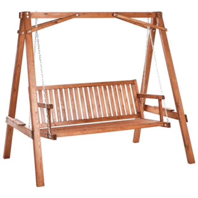 Beliani Patio Swing Ficarella Larch Wood Brown