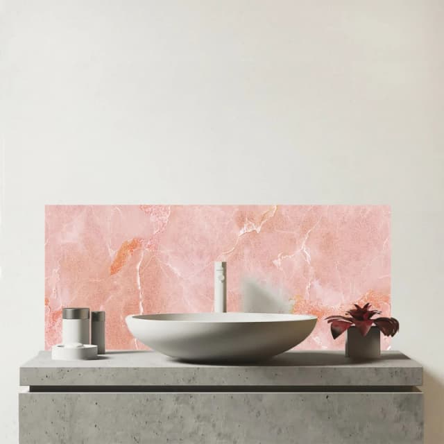 Warren Reed - Designer Sweet Peach Quartz Effect Glass Bathroom Splashback Peach Unisex