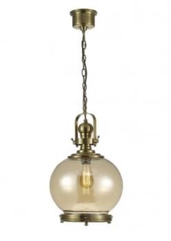 Medium Globe Ceiling Pendant E27 Antique Brass, Cognac Glass