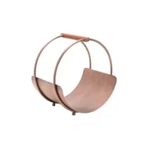 Ivyline Luxury Leather Handle Round Log Holder Copper H42Cm