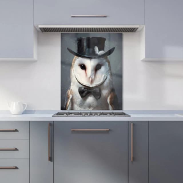 Warren Reed Designer Owl In A Top Hat Kitchen Splashback