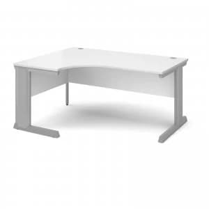Vivo Left Hand Ergonomic Desk 1600mm - Silver Frame White Top