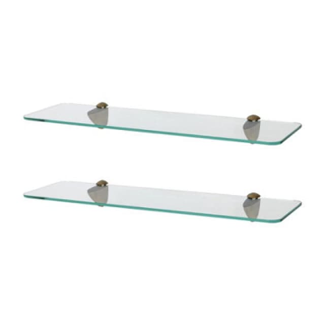Harbour Housewares 2X Rounded Floating Glass Shelves - 50Cm - Gold Brackets - Bathroom Shower Storage Vanity Display Unit Shelf
