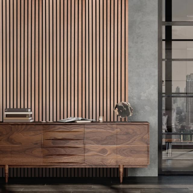 Fuse Acoustic Wall Panels Acoustic Wooden Wall Panel in Brushed Copper, 2.4m x 0.6m in Brown Brown Unisex