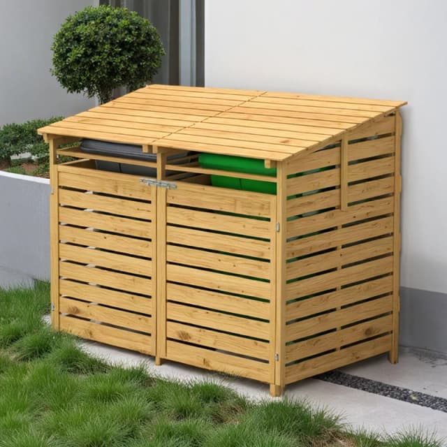 Breeins Outdoor Wood Garbage Can Garden Storage Shed Brown unisex One size