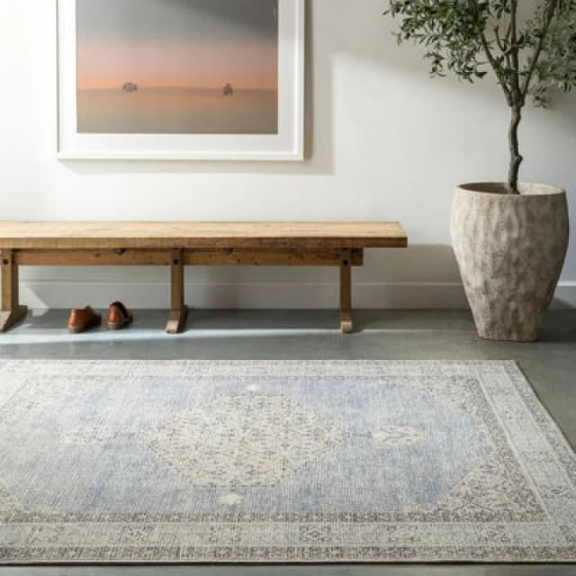 Becki Owens X Livabliss Vintage Oriental Boho Denim/ivory Lila Area Rug 120 X 170 Cm - Easy Care, Ideal For Living Room & Bedroom