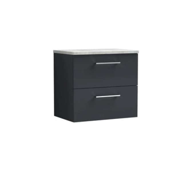 Nuie Arno Wall Hung 2-Drawer Modern Vanity Unit With Bellato Grey Laminate Worktop