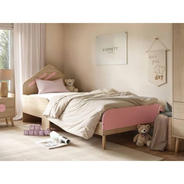 Flair Noah Single Bed Oak in Pink Pink Unisex Single