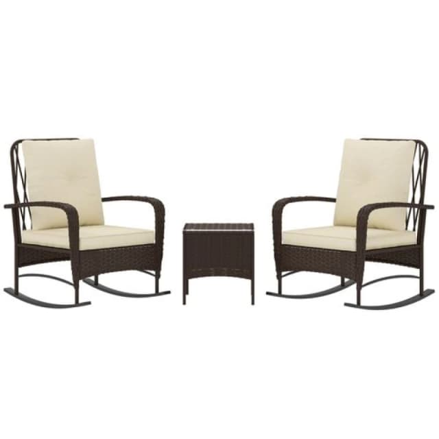Outsunny Rattan Bistro Set Balcony Furniture With Rocking Chairs - Brown TJ Hughes 5063603327153