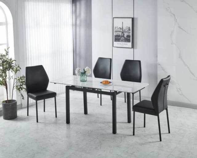 Modernique Modernique Sintere Stone Top Extending Table and 4 Faux Leather Chairs Dining Set in White White One Size Unisex 5061017322184