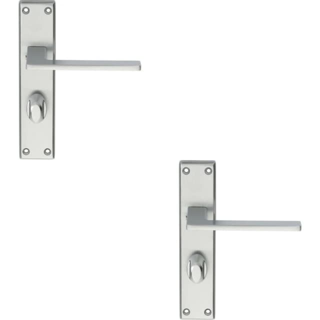 Loops 2x Flat Straight Lever on Bathroom Backplate Handle 180 x 40mm Satin Chrome Multi