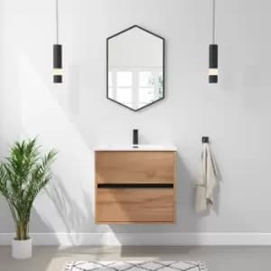 600mm Wood Effect Wall Hung Vanity Unit with Basin - Roxbi