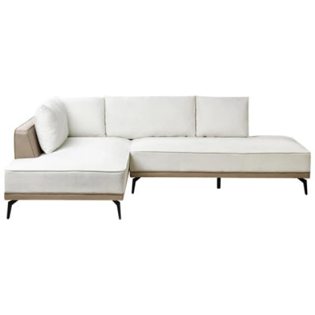 Beliani Corner Sofa 3 Seater Myken Fabric Off-White Right Hand