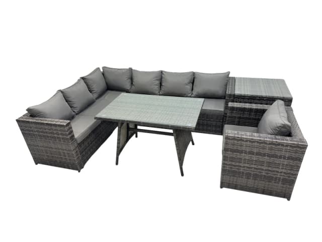 Fimous 7-seater Dining Table Patio Garden Furniture Set with Chair Side Table in Dark Grey Dark Grey Unisex