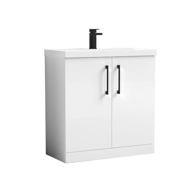 Balterley Bathroom Floor 2-Door Vanity Unit & Mid-Edge Basin, Gloss White, 800mm in White White Unisex