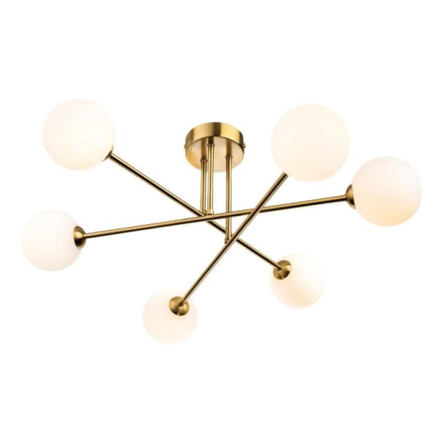 Firstlight Lando 6-Light Semi-Flush Ceiling Light Opal in Brushed Brass
