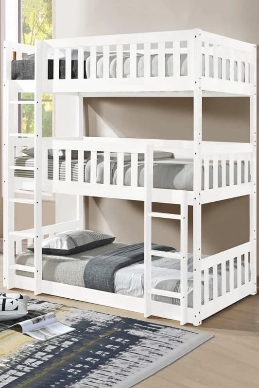 Mattress Guru Lydia White Wooden Triple Bunk Bed White