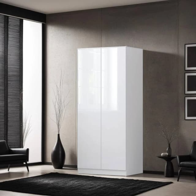 FWStyle FWStyle White Gloss 2 Door Double Wardrobe Push Open White One Size Unisex 5056413129116