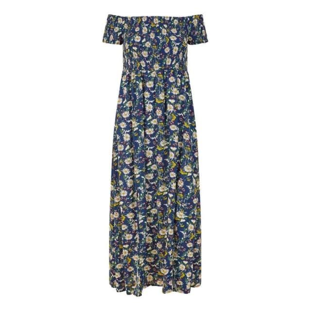 Mela Navy Floral Print Bardot Midi Dress With Split Hem Navy female