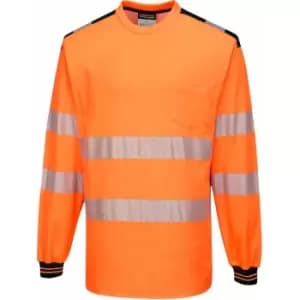 T185 - Orange/Black 4XL PW3 Hi-Vis T-Shirt Long Sleeved Reflective - Portwest