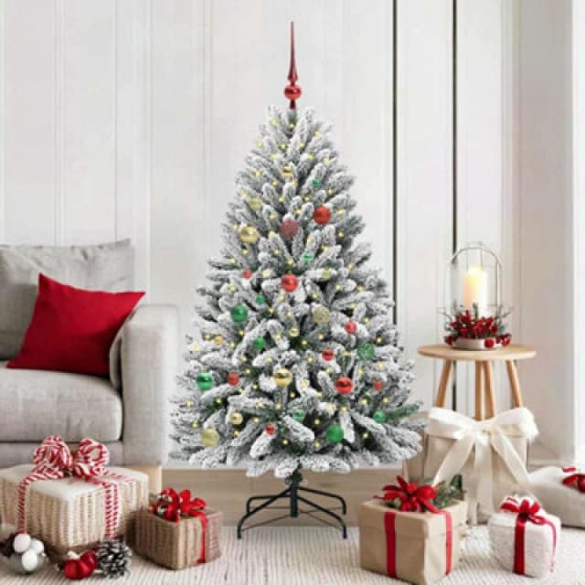 vidaXL Artificial Christmas Tree Green and White 150cm PVC and Metal, Green 3395747